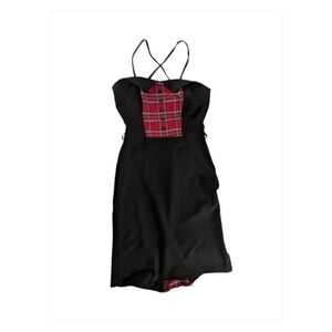 Black Slip Dress with Red Plaid Bust Panel